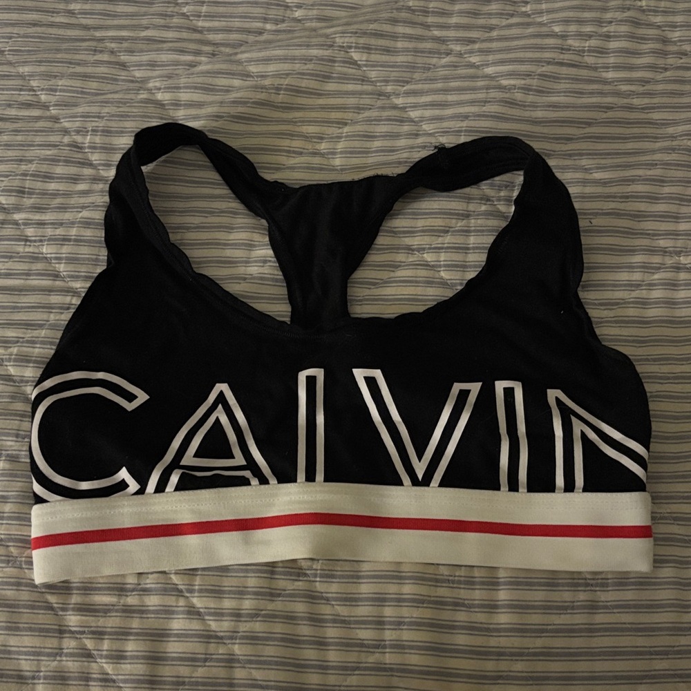 Calvin Klein Black Sports Bra with Red and White Accents
